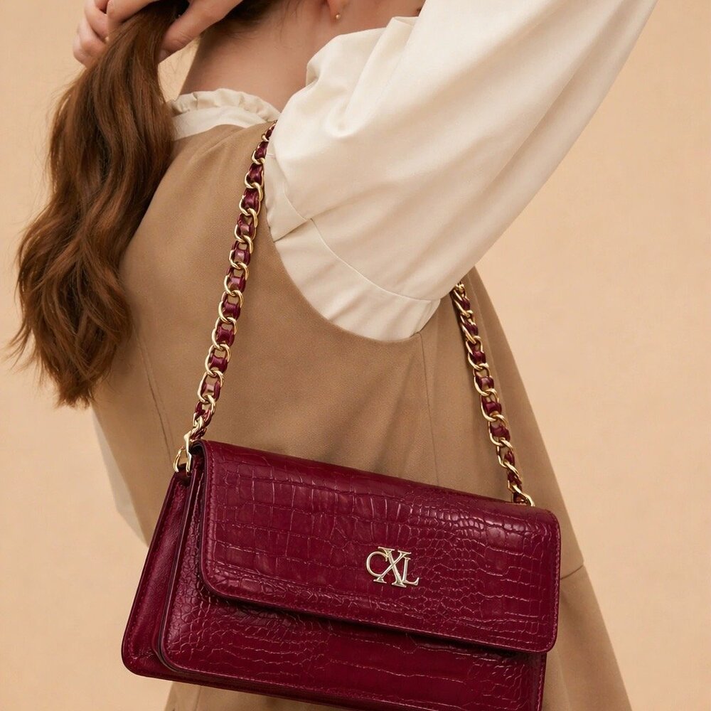 CXL Elysees Rectangle Croco Crossbody Bag in Red - NWT
